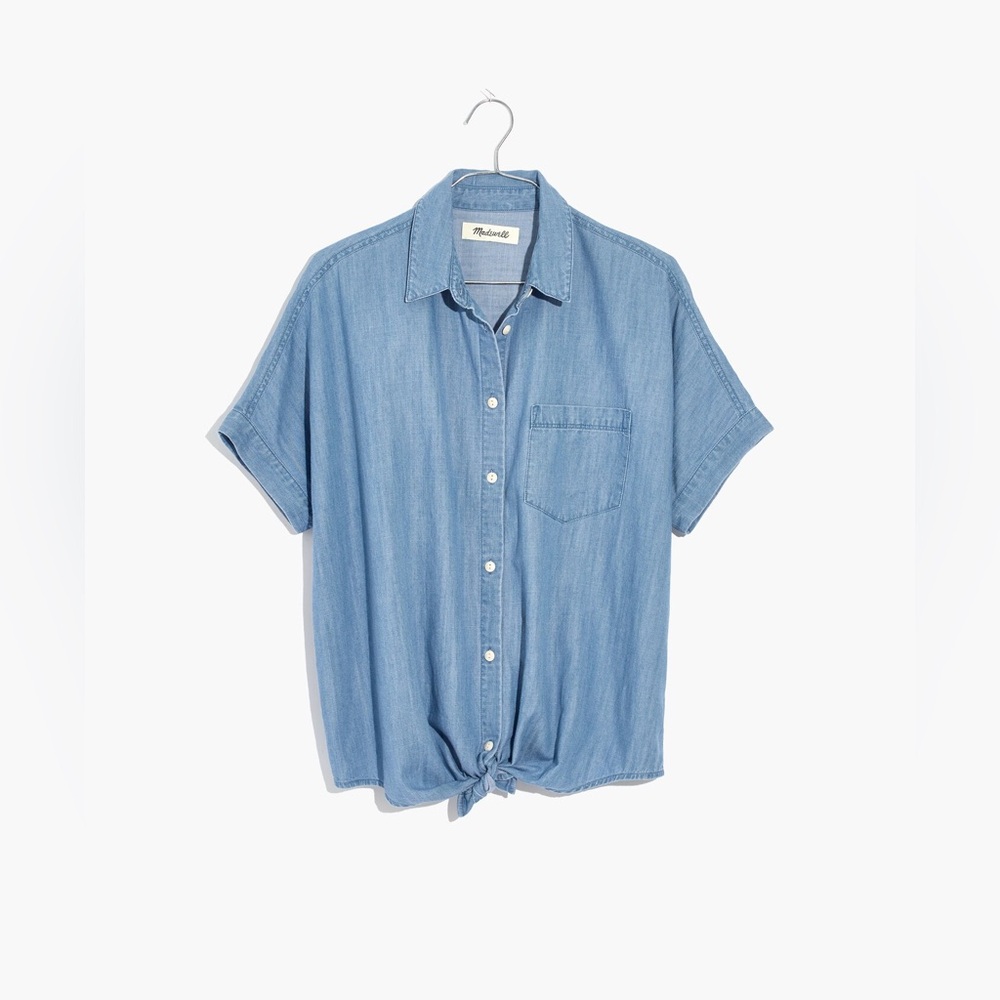 Madewell Denim Short-Sleeve Tie-Front Shirt - size: L